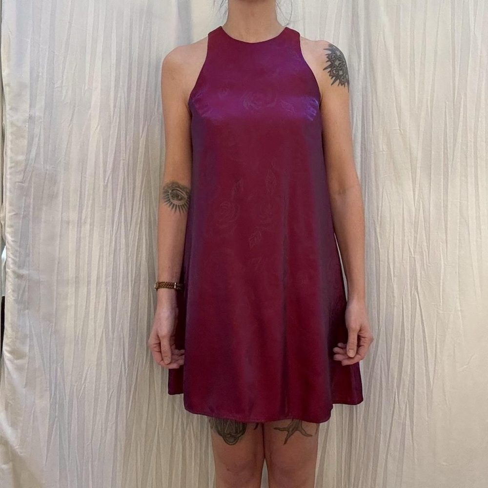 Pink and purple iridescent rose‎ print mini dress vintage Y2K shimmery XS/S - Picture 2 of 8
